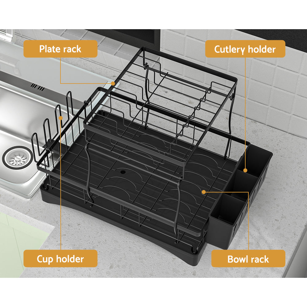 Cefito Dish Rack Expandable Drying Drainer Cutlery Holder Tray Kitchen 2 Tiers - Image 4