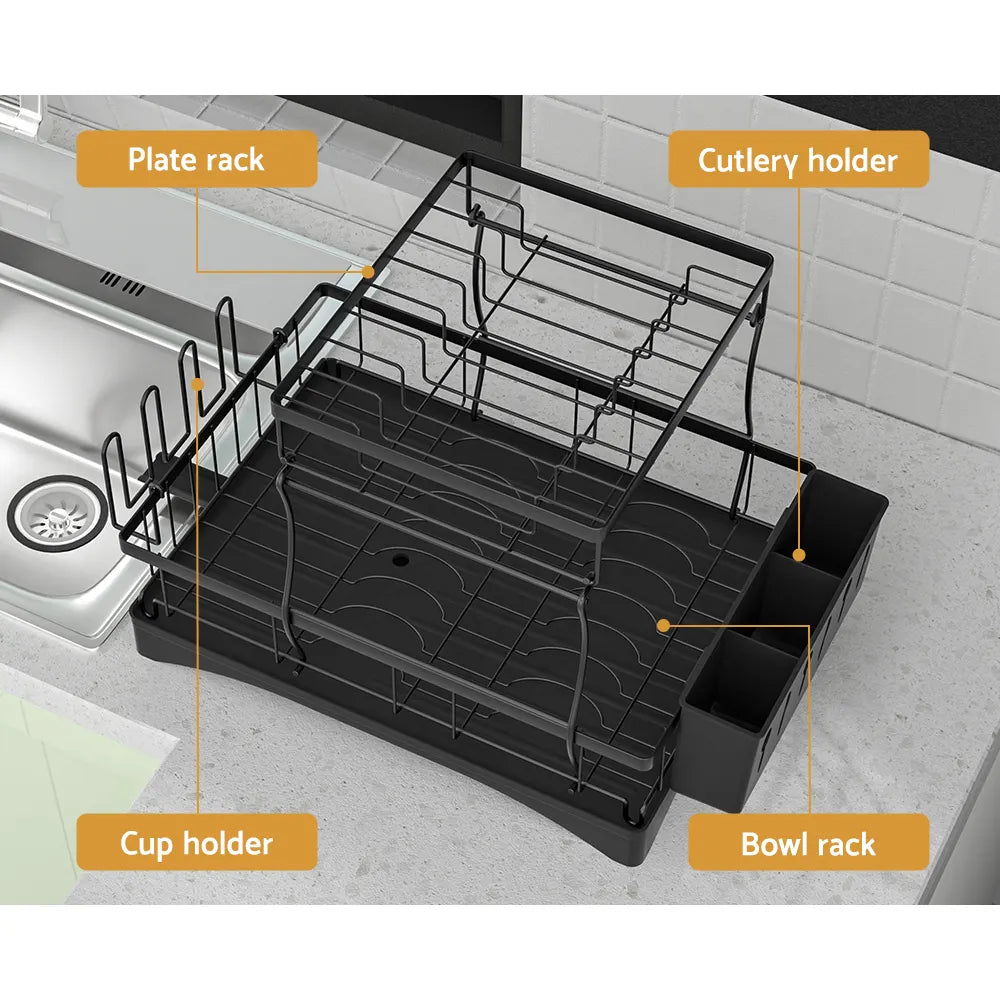 Cefito Dish Rack Expandable Drying Drainer Cutlery Holder Tray Kitchen 2 Tiers - Image 4