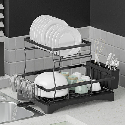 Cefito Dish Rack Expandable Drying Drainer Cutlery Holder Tray Kitchen 2 Tiers - Image 7