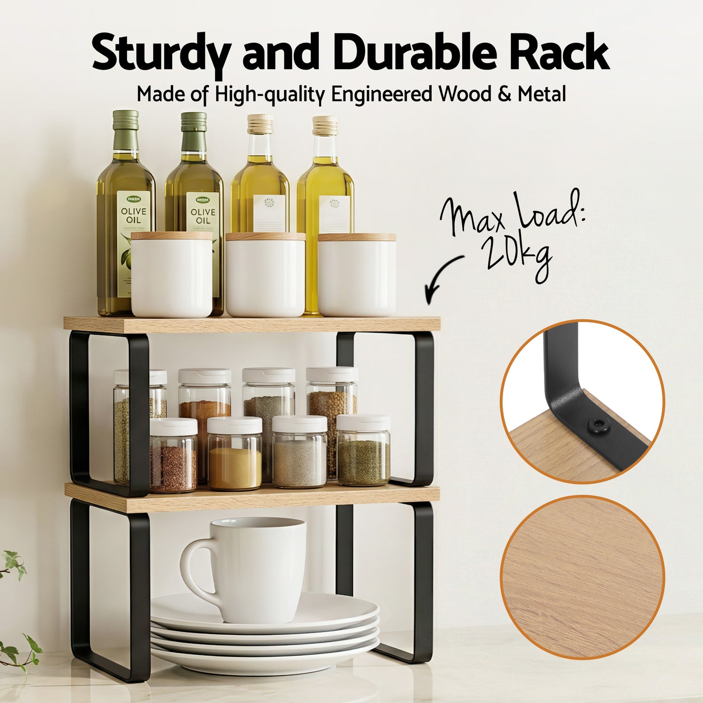 Cefito Kitchen Storage Shelves Rack Cupboard Cabinet Organiser Set of 2 - Image 4