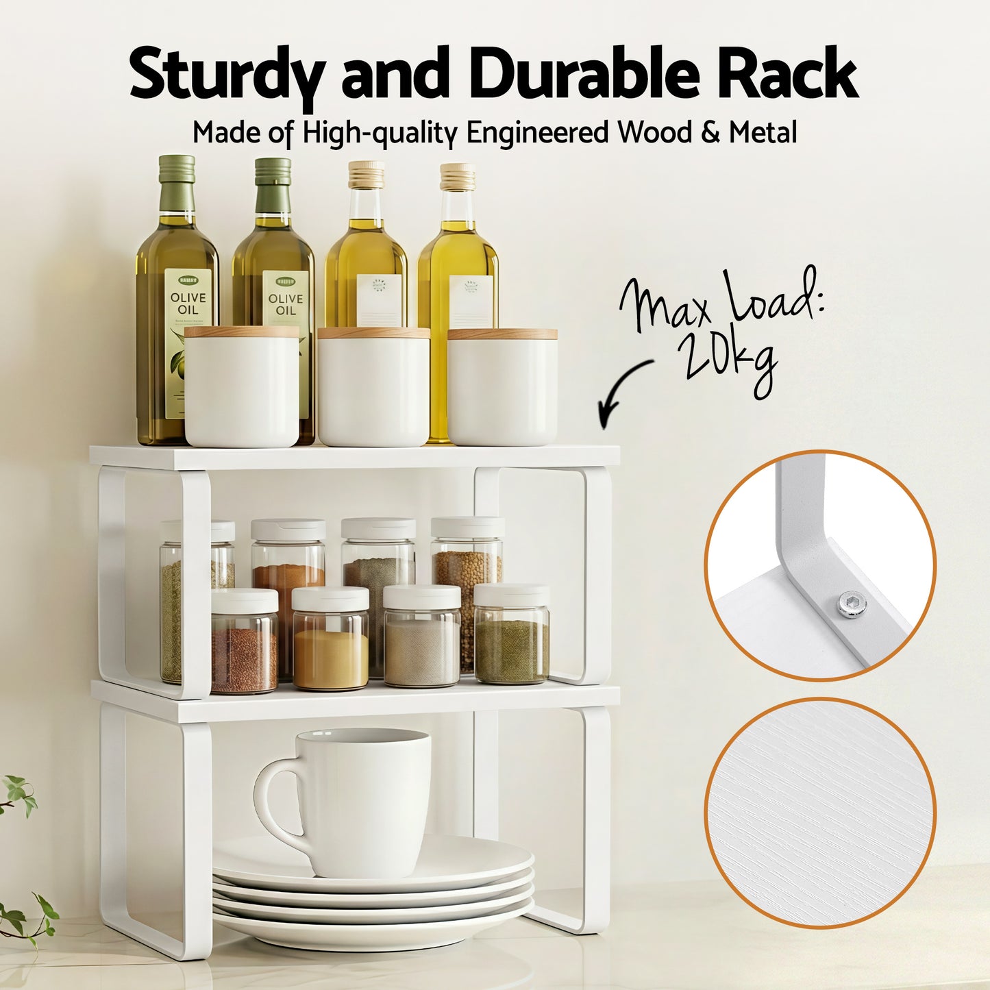 Cefito Kitchen Storage Shelves Rack Cupboard Cabinet Organiser Set of 2 - Image 4