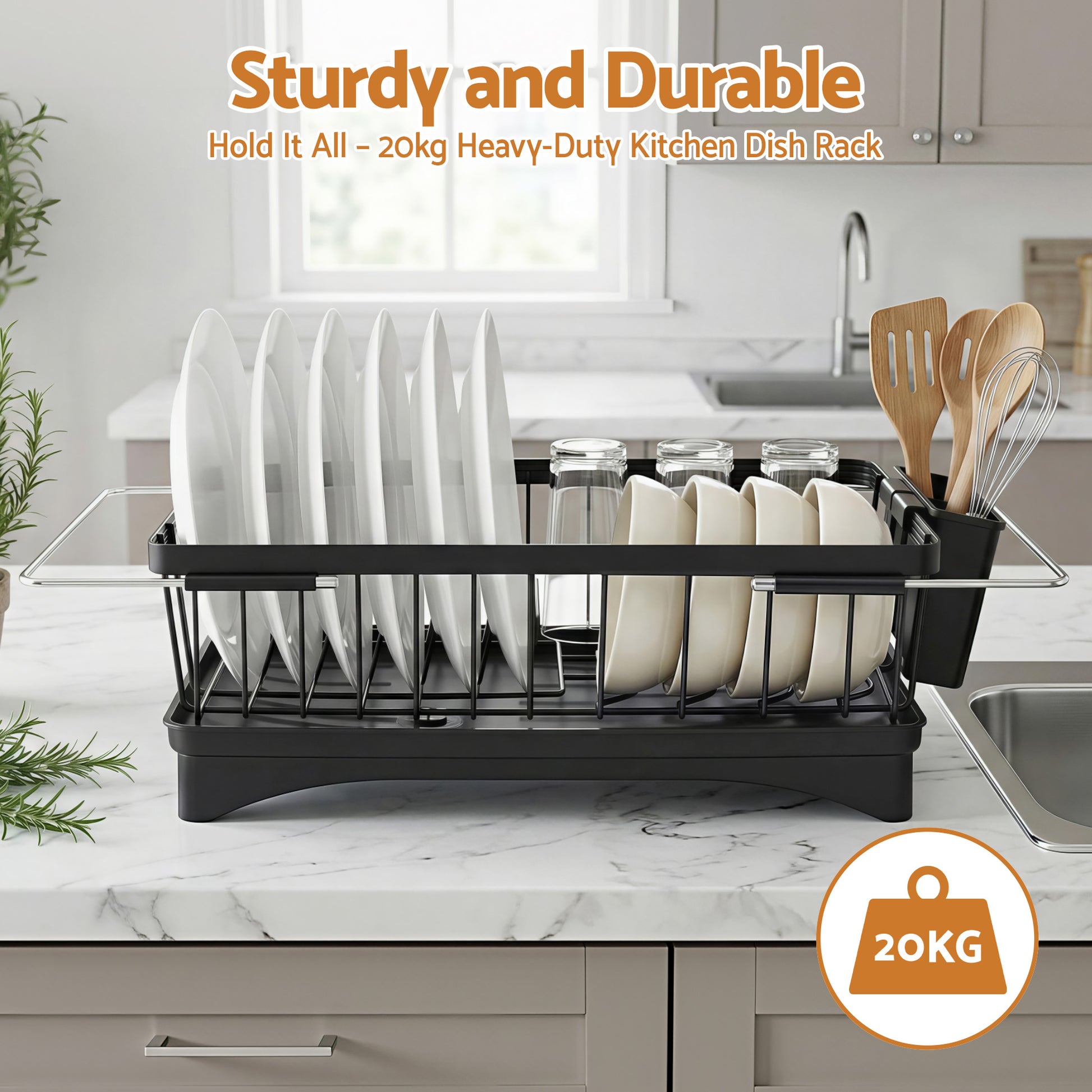 Cefito Dish Drying Rack for Kitchen Storage Organisation Kitchen Sink Organiser Dish Drainer - Image 4