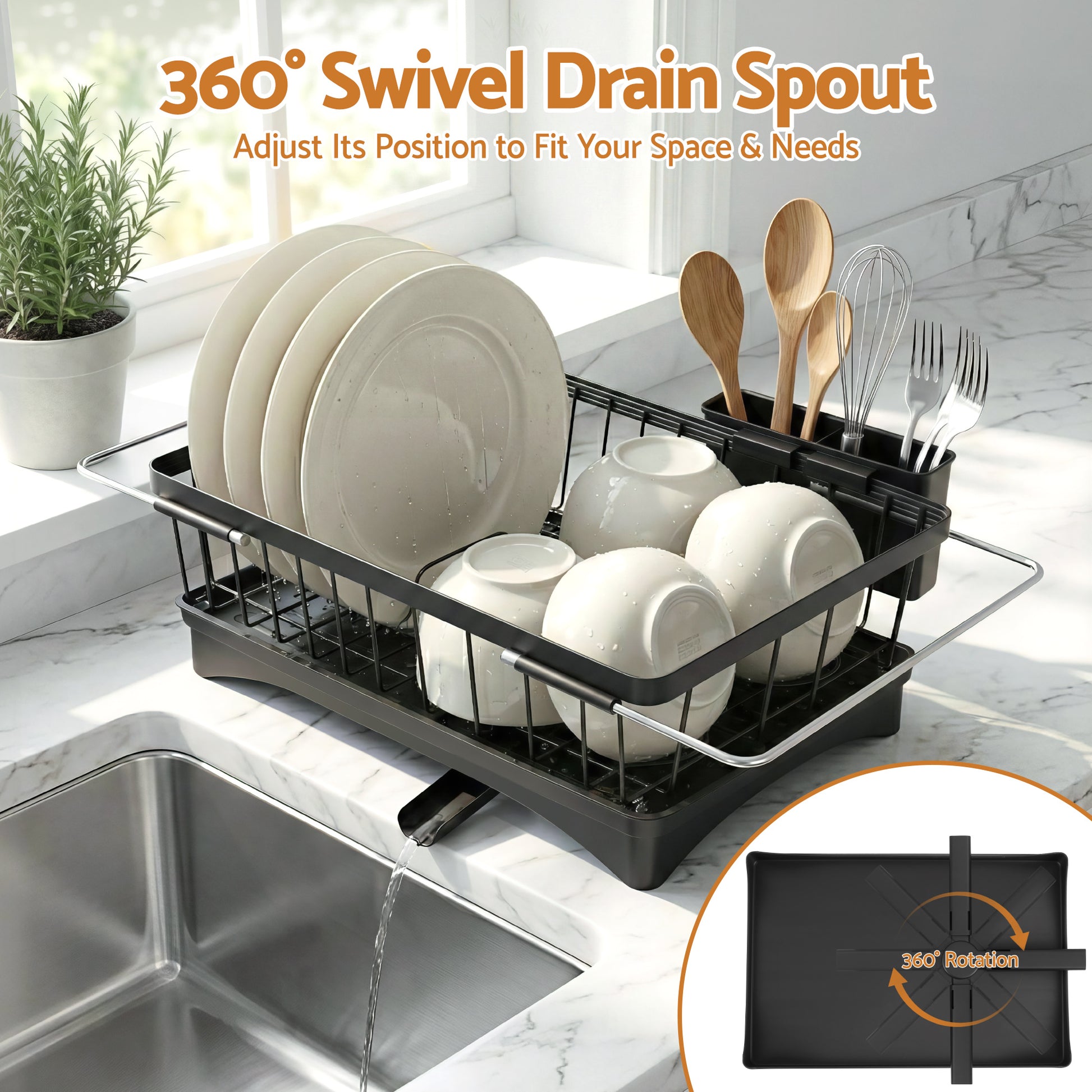 Cefito Dish Drying Rack for Kitchen Storage Organisation Kitchen Sink Organiser Dish Drainer - Image 6