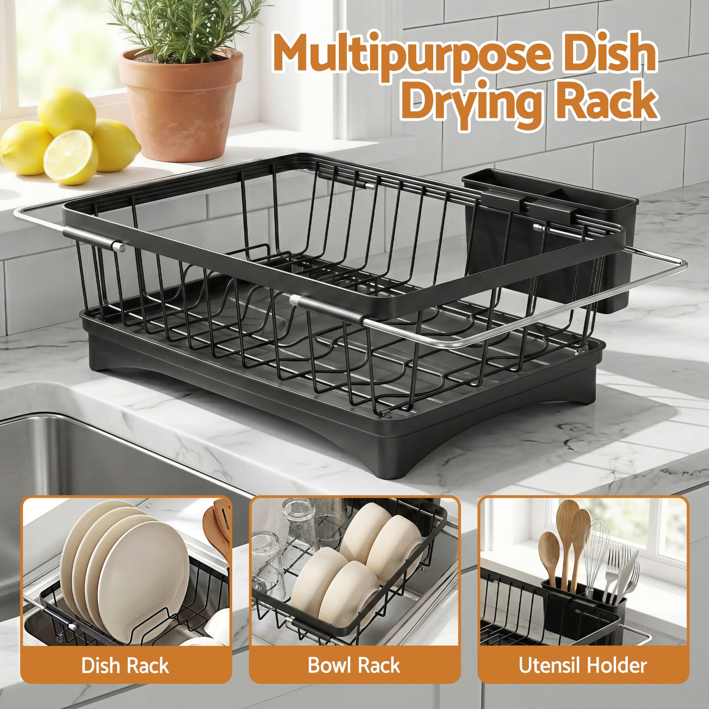 Cefito Dish Drying Rack for Kitchen Storage Organisation Kitchen Sink Organiser Dish Drainer - Image 7
