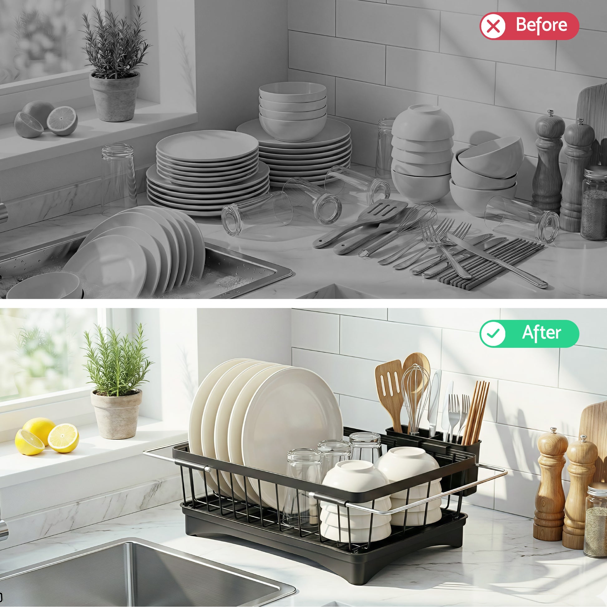 Cefito Dish Drying Rack for Kitchen Storage Organisation Kitchen Sink Organiser Dish Drainer - Image 9