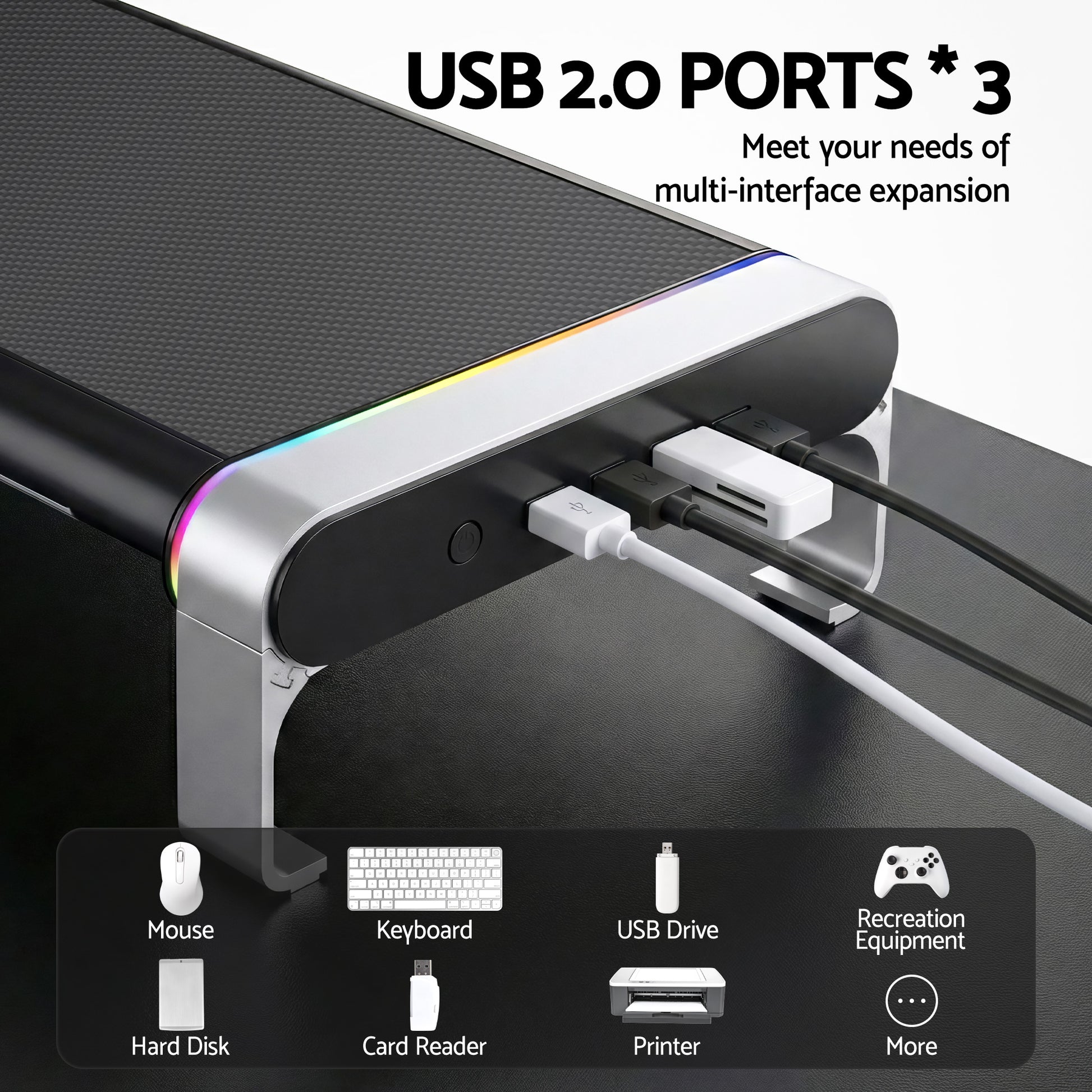 Artiss RGB Monitor Stand with USB Hub Desk Organiser Charging Stand Computer Stand Black - Image 4
