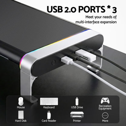 Artiss RGB Monitor Stand with USB Hub Desk Organiser Charging Stand Computer Stand Black - Image 4