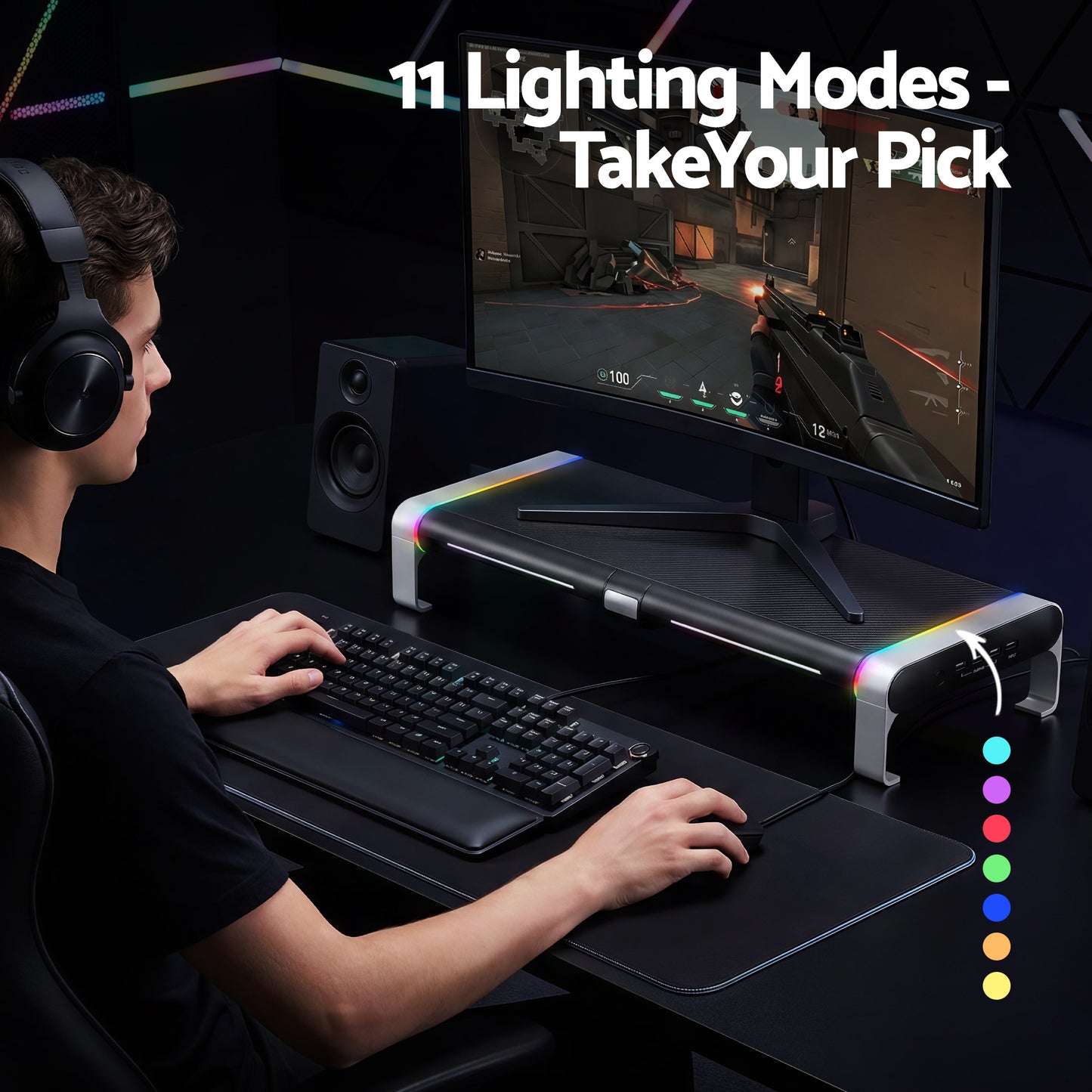 Artiss RGB Monitor Stand with USB Hub Desk Organiser Charging Stand Computer Stand Black - Image 5