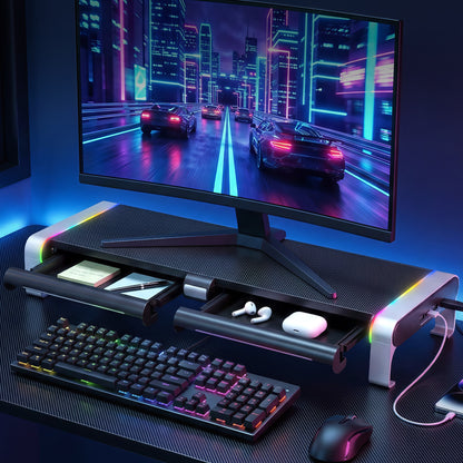 Artiss RGB Monitor Stand with USB Hub Desk Organiser Charging Stand Computer Stand Black - Image 7