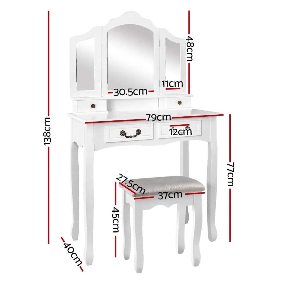 Artiss Dressing Table Stool Set Foldable Mirror White - Image 4