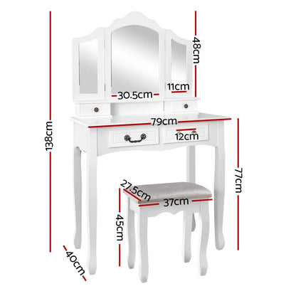 Artiss Dressing Table Stool Set Foldable Mirror White - Image 4