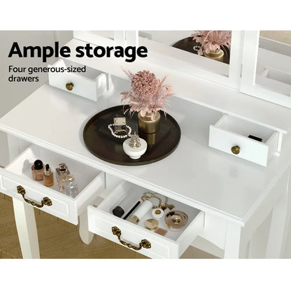 Artiss Dressing Table Stool Set Foldable Mirror White - Image 7