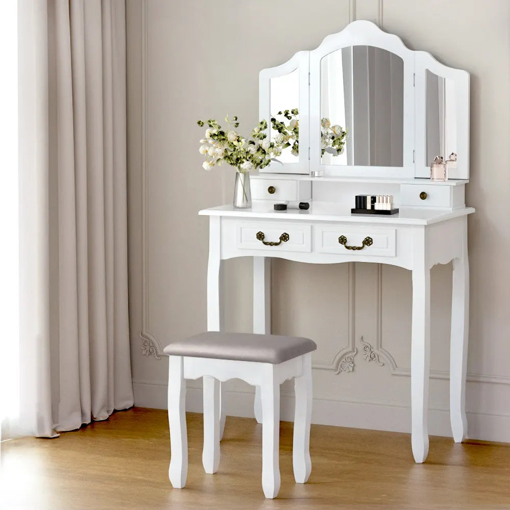 Artiss Dressing Table Stool Set Foldable Mirror White