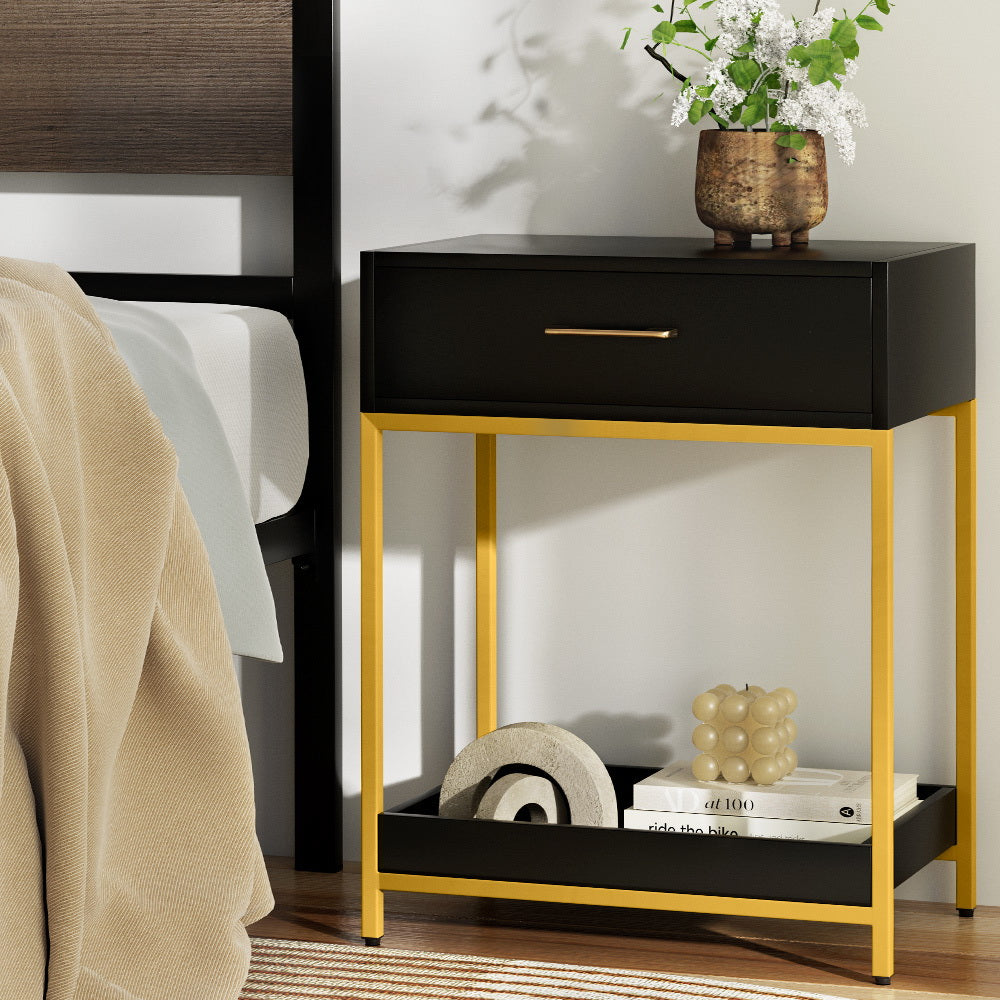 Artiss Bedside Table Drawers Side Table Shelf Storage Nightstand Black MASON - Image 5