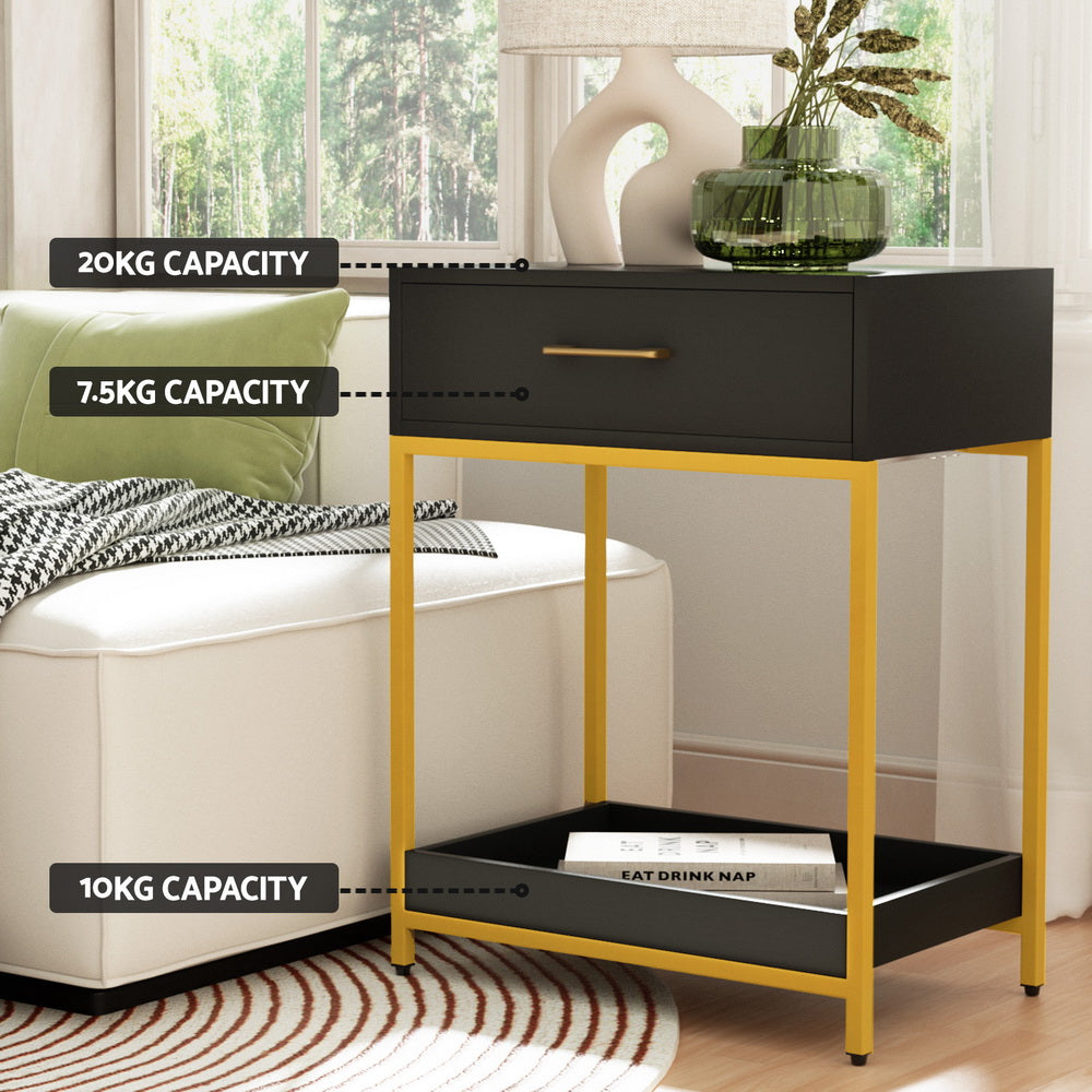 Artiss Bedside Table Drawers Side Table Shelf Storage Nightstand Black MASON - Image 6