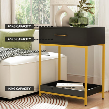 Artiss Bedside Table Drawers Side Table Shelf Storage Nightstand Black MASON - Image 6