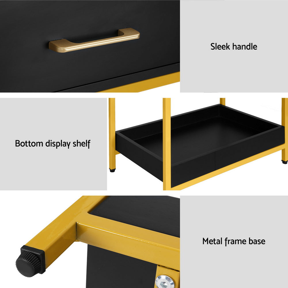 Artiss Bedside Table Drawers Side Table Shelf Storage Nightstand Black MASON - Image 7