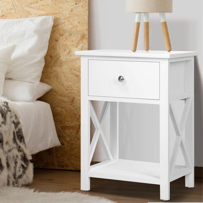 Artiss 2 X Bedside Table 1 Drawer with Shelf - EMMA White