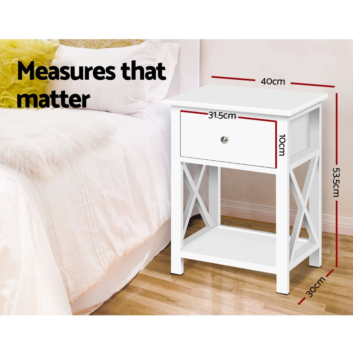 Artiss 2 X Bedside Table 1 Drawer with Shelf - EMMA White - Image 2