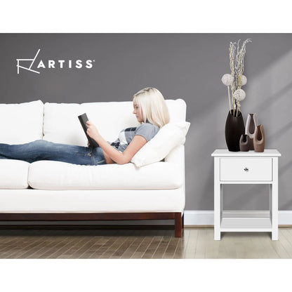 Artiss 2 X Bedside Table 1 Drawer with Shelf - EMMA White - Image 5