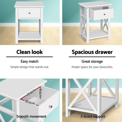 Artiss 2 X Bedside Table 1 Drawer with Shelf - EMMA White - Image 6