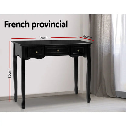 Artiss Console Table 3 Drawers Black Hamptons - Image 4