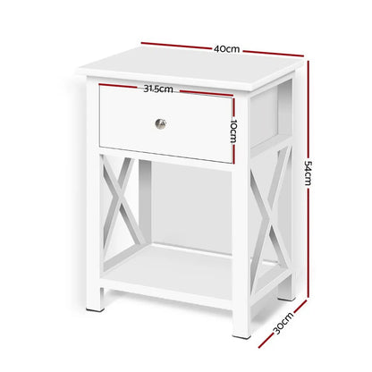 Artiss Bedside Table 1 Drawer with Shelf - EMMA White - Image 2