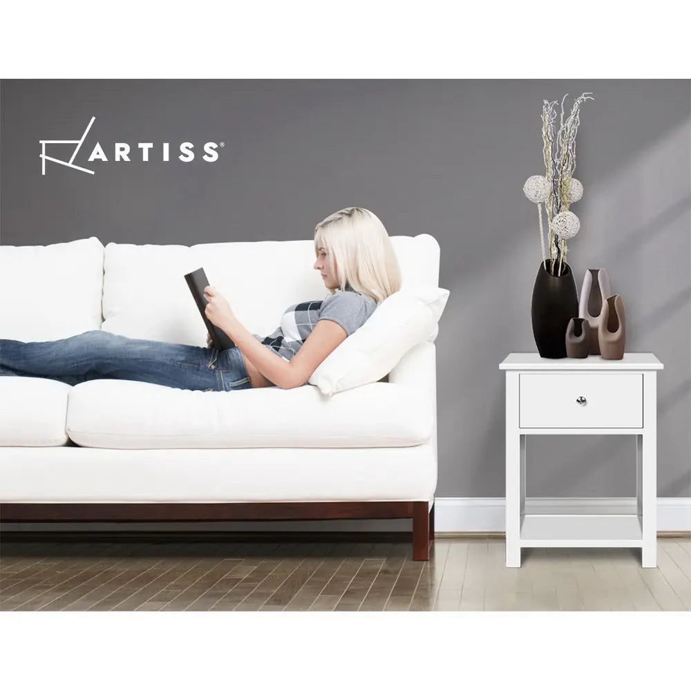 Artiss Bedside Table 1 Drawer with Shelf - EMMA White - Image 6