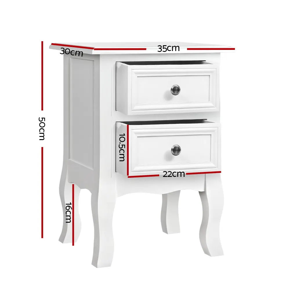Artiss Bedside Table 2 Drawers - BISSET White - Image 2