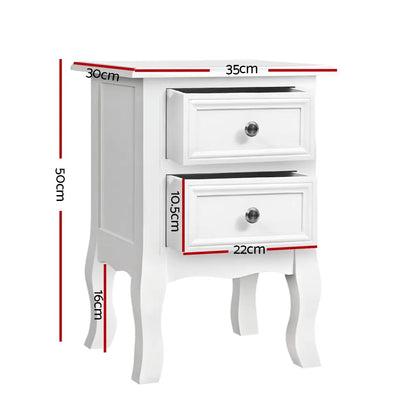 Artiss Bedside Table 2 Drawers - BISSET White - Image 2
