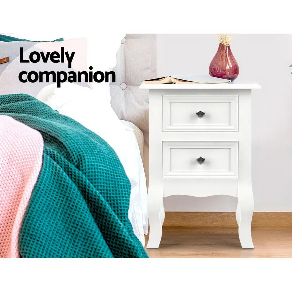 Artiss Bedside Table 2 Drawers - BISSET White - Image 3