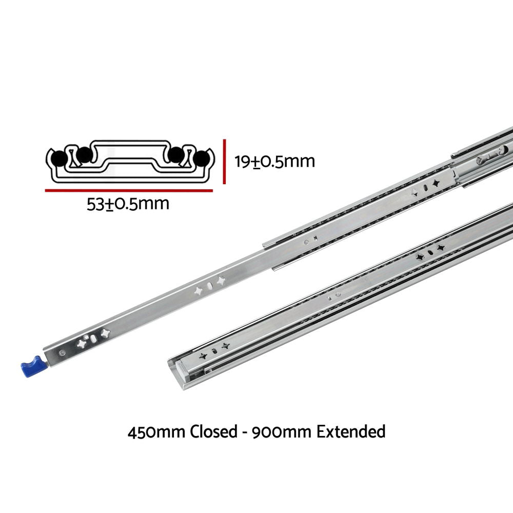 Giantz 2x Drawer Slides Heavy Duty Full Extension Locking 450-900mm Length - Image 2