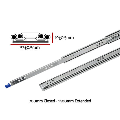 Giantz 2x Drawer Slides Heavy Duty Full Extension Locking 700-1400mm Length - Image 2