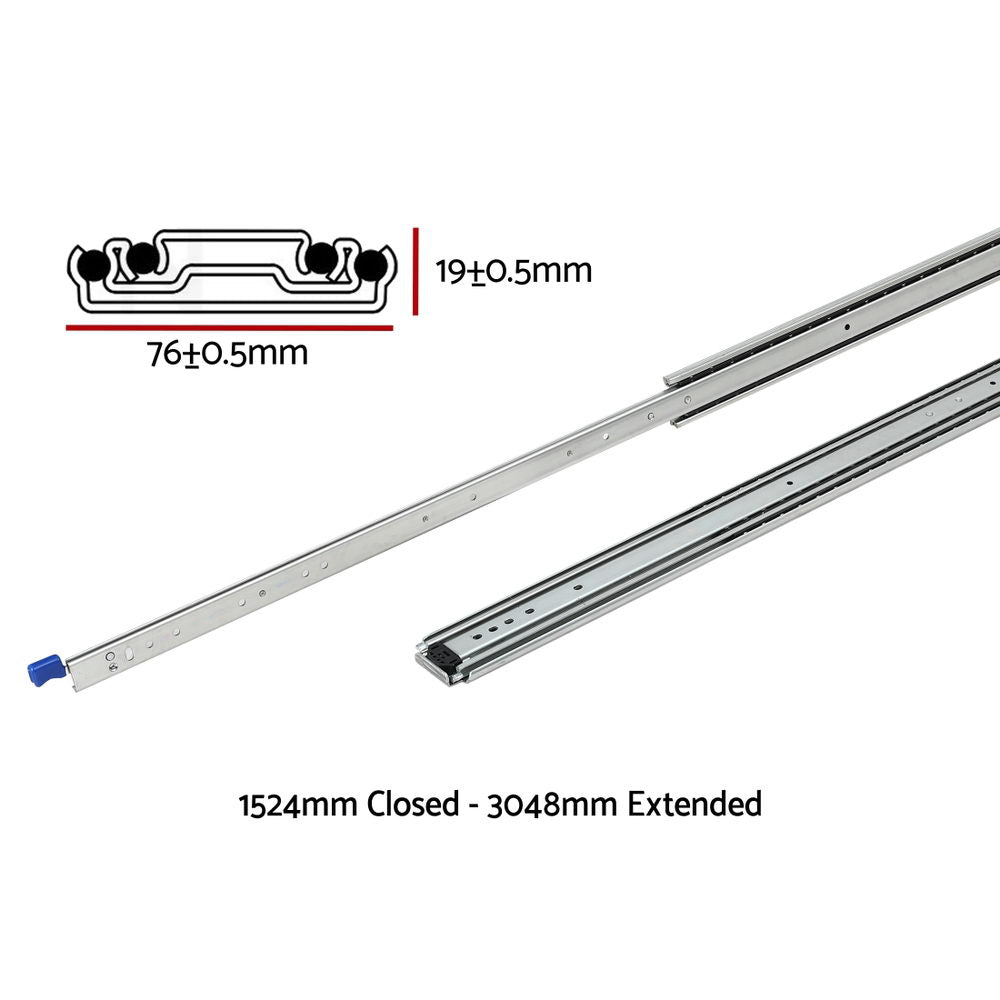 Giantz 2x Drawer Slides Full Extension Locking 227kg 1524-3048mm Length - Image 2