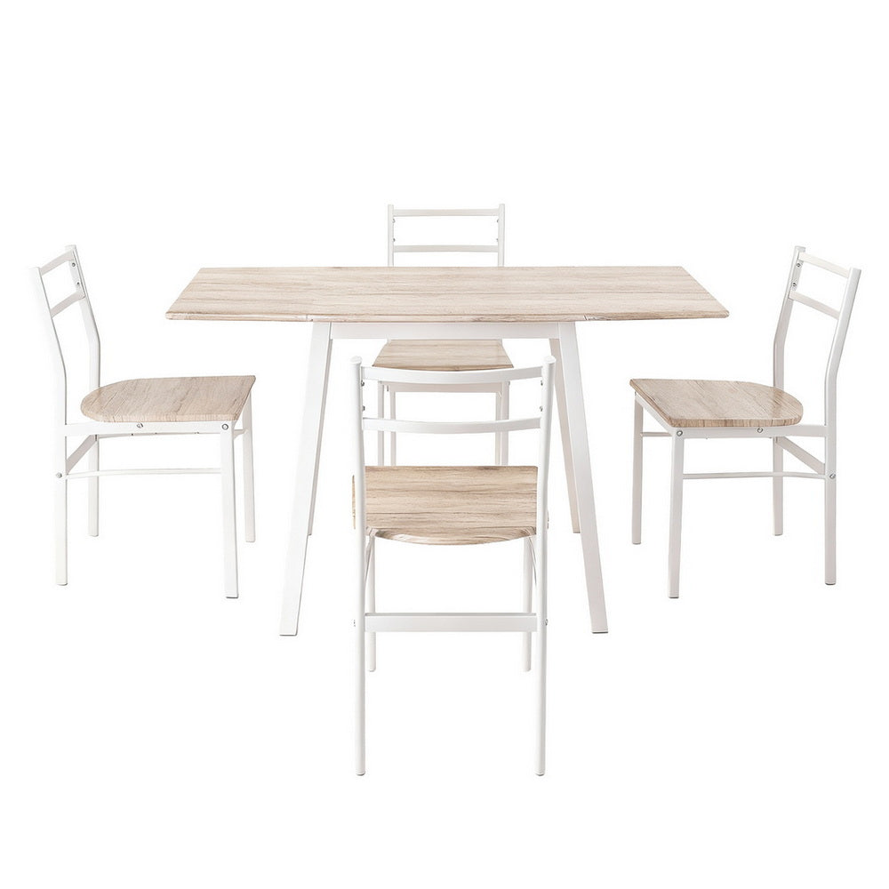 Artiss Dining Table and Chairs Set 5pcs Foldable Kitchen Furniture Natural White - Image 3