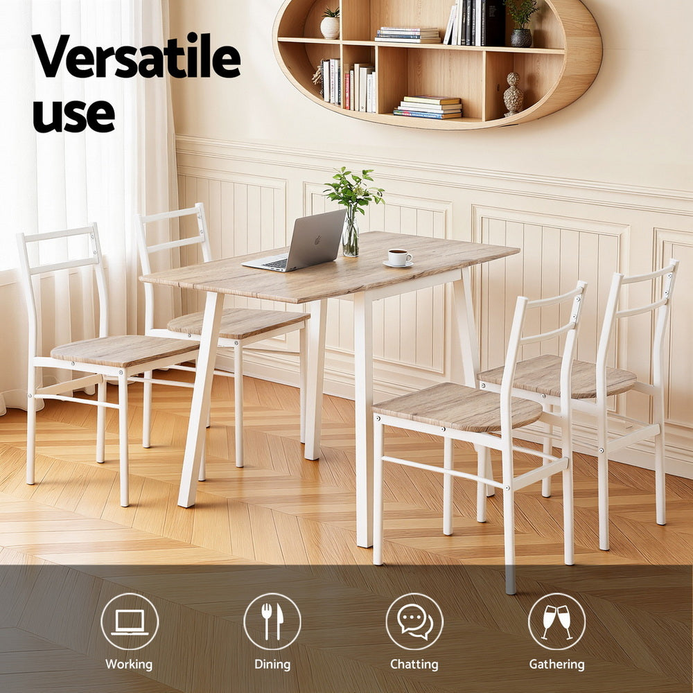 Artiss Dining Table and Chairs Set 5pcs Foldable Kitchen Furniture Natural White - Image 4