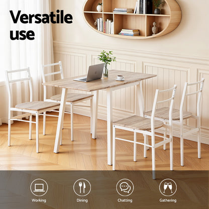 Artiss Dining Table and Chairs Set 5pcs Foldable Kitchen Furniture Natural White - Image 4