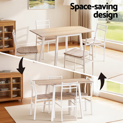Artiss Dining Table and Chairs Set 5pcs Foldable Kitchen Furniture Natural White - Image 5