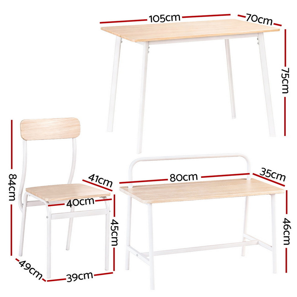 Artiss Dining Table and Chairs Set of 4 Bench Kitchen Furniture Natural and White - Image 2