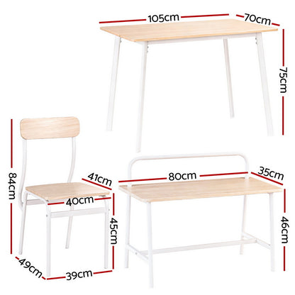Artiss Dining Table and Chairs Set of 4 Bench Kitchen Furniture Natural and White - Image 2