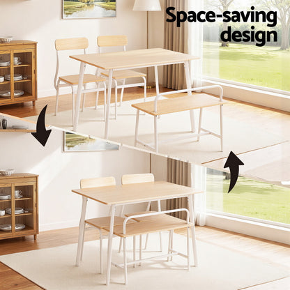 Artiss Dining Table and Chairs Set of 4 Bench Kitchen Furniture Natural and White - Image 4