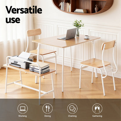 Artiss Dining Table and Chairs Set of 4 Bench Kitchen Furniture Natural and White - Image 5