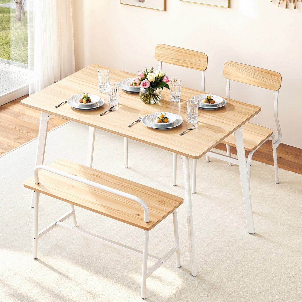 Artiss Dining Table and Chairs Set of 4 Bench Kitchen Furniture Natural and White - Image 7