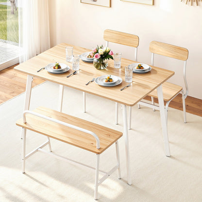 Artiss Dining Table and Chairs Set of 4 Bench Kitchen Furniture Natural and White - Image 7