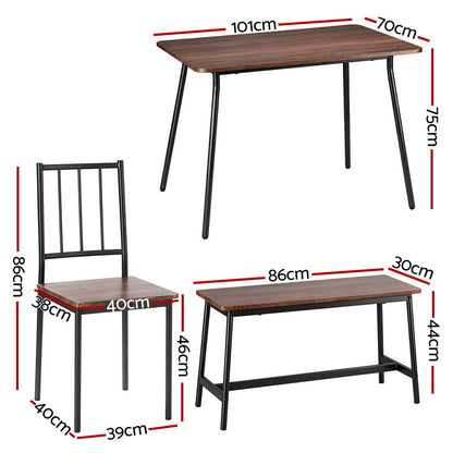 Artiss Dining Table and Chairs Set of 4 Bench Kitchen Furniture Rustic Brown - Image 2
