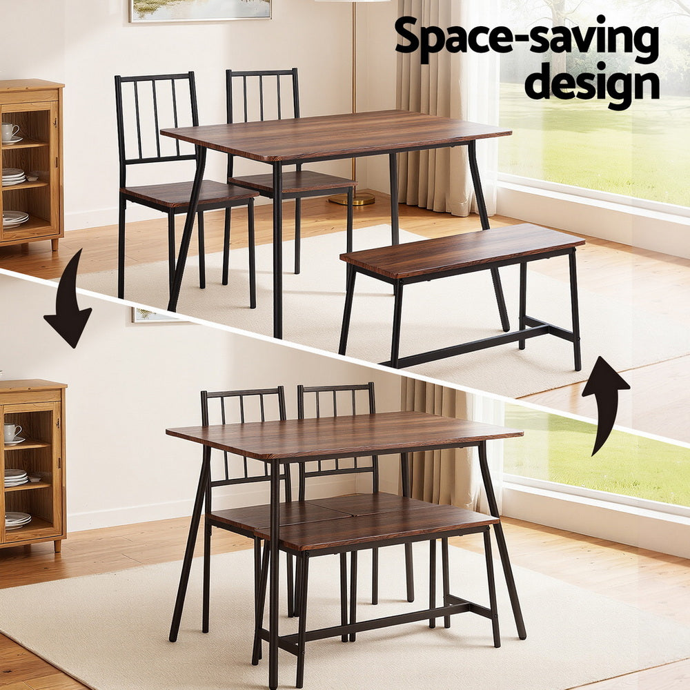 Artiss Dining Table and Chairs Set of 4 Bench Kitchen Furniture Rustic Brown - Image 4