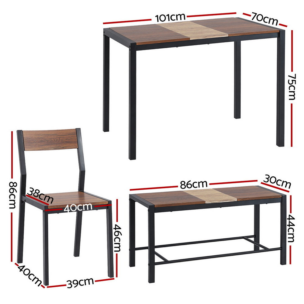 Artiss Dining Table and Chairs Set of 4 Bench Kitchen Furniture Rustic Brown - Image 2