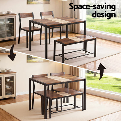 Artiss Dining Table and Chairs Set of 4 Bench Kitchen Furniture Rustic Brown - Image 4