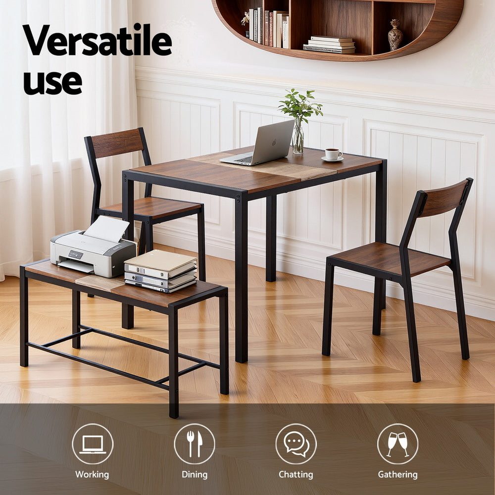 Artiss Dining Table and Chairs Set of 4 Bench Kitchen Furniture Rustic Brown - Image 5