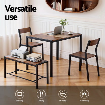 Artiss Dining Table and Chairs Set of 4 Bench Kitchen Furniture Rustic Brown - Image 5